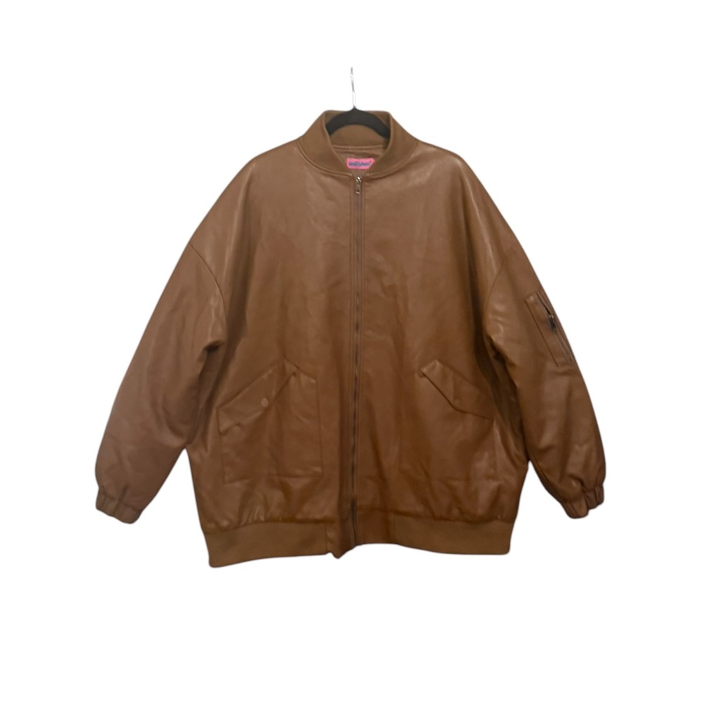 Edikted Women Brown Faux Leather Oversized Bomber Jacket S Streetwear Lagenlook